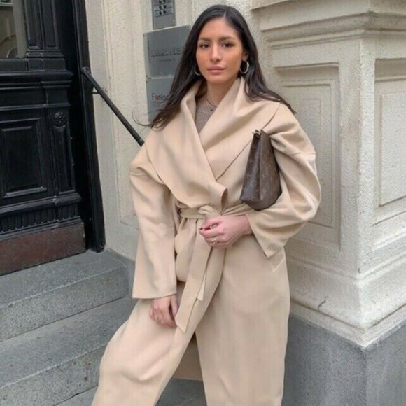 Zara Shawl Collar Belted Wrap Coat - Picture 1 of 12